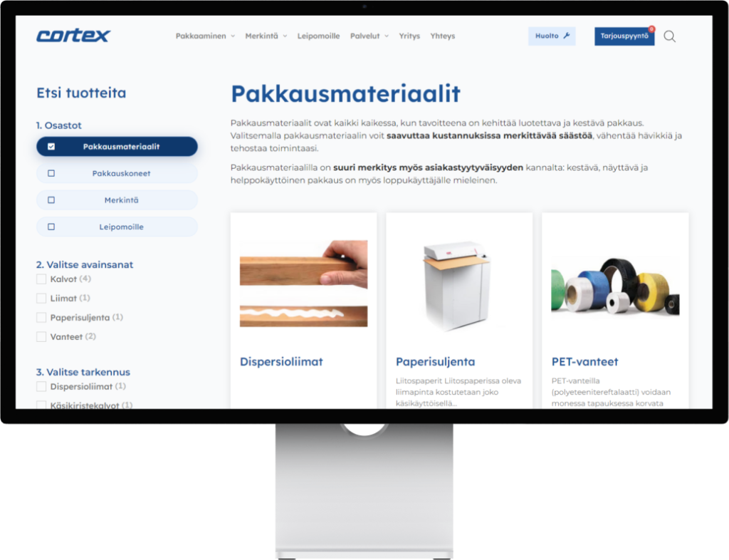 Yrityksen verkkokaupan katalogi -sivu